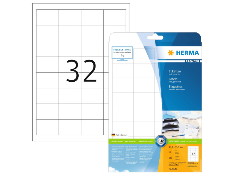 HERMA Etiquette universelle PREMIUM, 48,3 x 33,8 mm, blanc