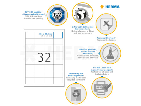 HERMA Etiquette universelle PREMIUM, 48,3 x 33,8 mm, blanc
