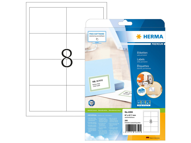 HERMA Etiquette universelle PREMIUM, 97 x 67,7 mm, blanc