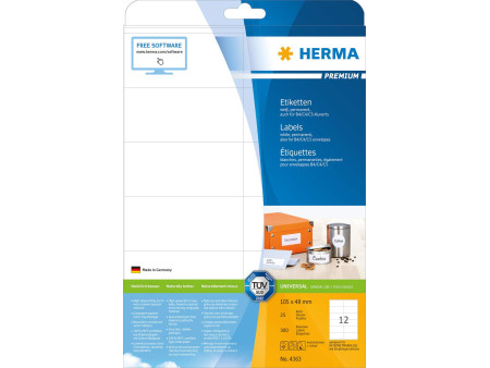 HERMA Etiquette universelle PREMIUM, 105 x 48 mm, blanc