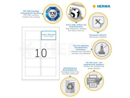 HERMA Etiquette universelle PREMIUM, 83,8 x 50,8 mm, blanc
