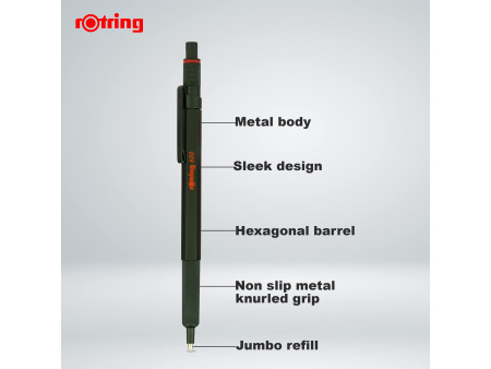 rotring Stylo à bille rétractable 600, vert métallique