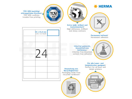 HERMA Etiquette universelle PREMIUM, 66 x 33,8 mm, blanc