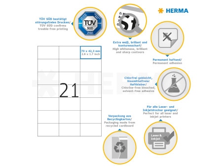HERMA Etiquette universelle PREMIUM, 70 x 42,3 mm, blanc