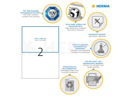 HERMA Etiquette universelle PREMIUM, 210 x 148 mm, blanc