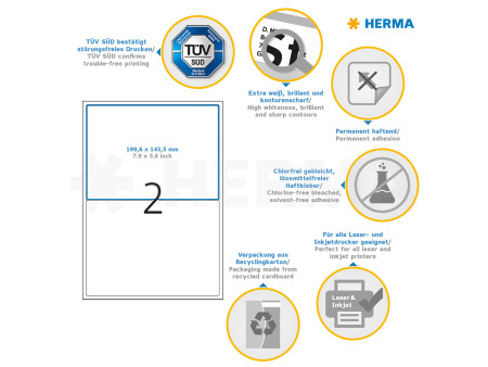 HERMA Etiquette universelle PREMIUM, 199,6 x 143,5 mm, blanc