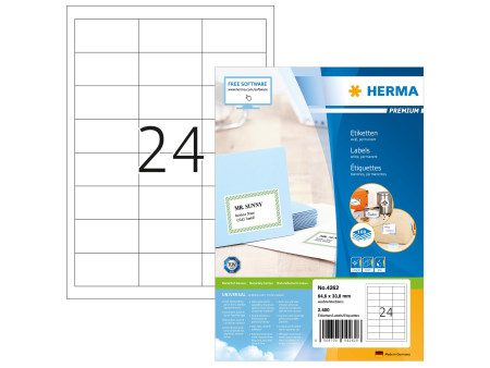 HERMA Etiquette universelle PREMIUM, 64,6 x 33,8 mm, blanc