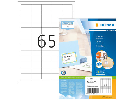 HERMA Etiquette universelle PREMIUM, 38,1 x 21,2 mm, blanc