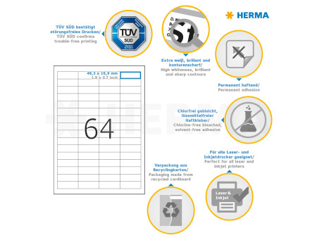 HERMA Etiquette universelle PREMIUM, 48,3 x 16,9 mm, blanc