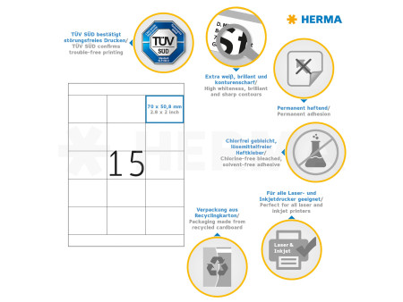 HERMA Etiquette universelle PREMIUM, 70 x 50,8 mm, blanc