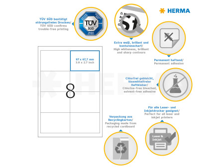 HERMA Etiquette universelle PREMIUM, 97 x 67,7 mm, blanc
