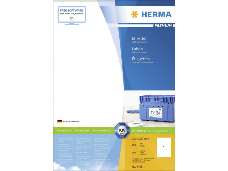 HERMA Etiquette universelle PREMIUM, 210 x 297 mm, blanc