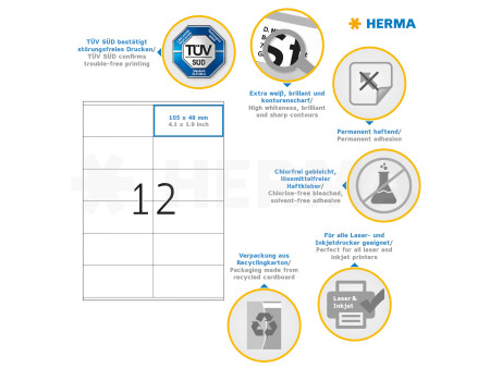 HERMA Etiquette universelle PREMIUM, 105 x 48 mm, blanc