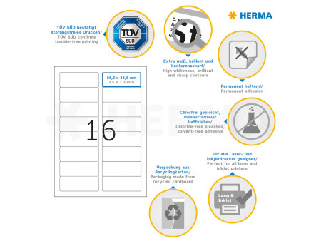 HERMA Etiquette universelle PREMIUM, 88,9 x 33,8 mm, blanc