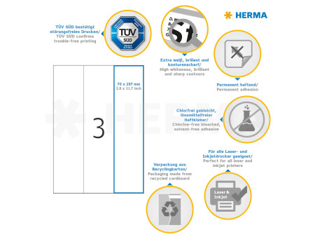 HERMA Etiquette universelle PREMIUM, 70 x 297 mm, blanc
