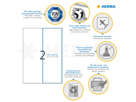 HERMA Etiquette universelle PREMIUM, 105 x 297 mm, blanc