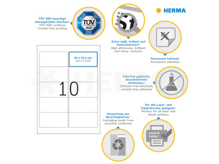 HERMA Etiquette universelle PREMIUM, 96 x 50,8 mm, blanc