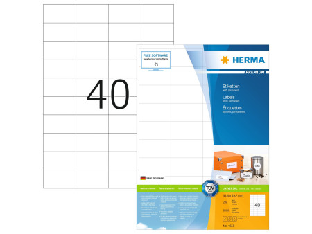 HERMA Etiquette universelle PREMIUM, 52,5 x 29,7 mm, blanc