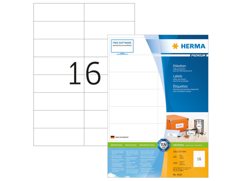 HERMA Etiquette universelle PREMIUM, 105 x 37 mm, blanc