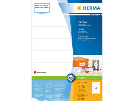 HERMA Etiquette universelle PREMIUM, 105 x 37 mm, blanc