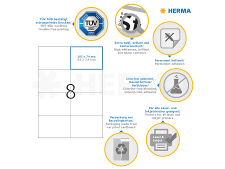 HERMA Etiquette universelle PREMIUM, 105 x 74 mm, blanc