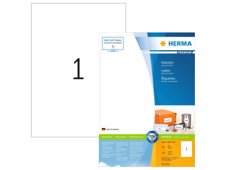 HERMA Etiquette universelle PREMIUM, 210 x 297 mm, blanc