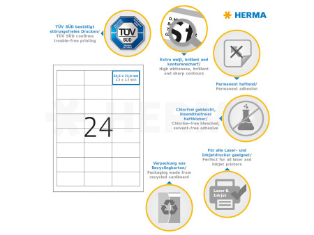 HERMA Etiquette universelle PREMIUM, 64,6 x 33,8 mm, blanc