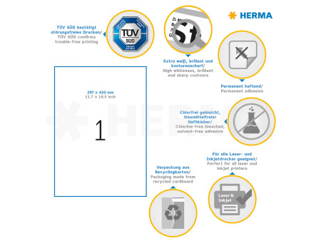 HERMA Etiquette universelle PREMIUM, 297 x 420 mm, blanc