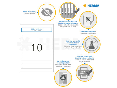 HERMA Etiquette dos de classeur SPECIAL 192 x 25,4 mm blanc