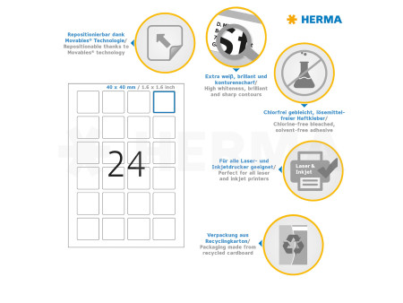 HERMA Etiquette universelle SPECIAL, 40 x 40 mm, blanc