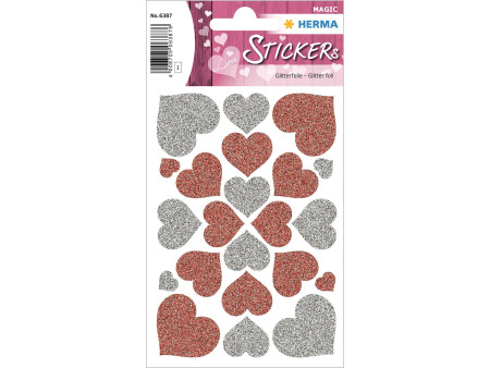 HERMA Sticker MAGIC 'Coeurs rouge et argent', Glittery