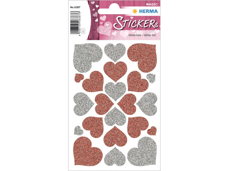 HERMA Sticker MAGIC 'Coeurs rouge et argent', Glittery