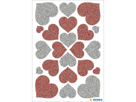 HERMA Sticker MAGIC 'Coeurs rouge et argent', Glittery