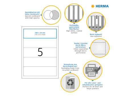 HERMA Etiquette dos de classeur amovible, 54 x 190 mm, blanc