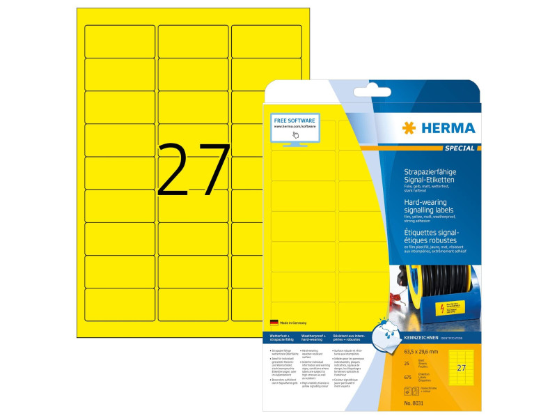HERMA Etiquette signalétique SPECIAL, 63,5 x 29,6 mm, jaune
