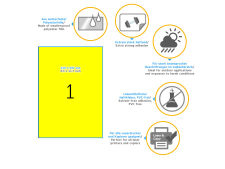 HERMA Etiquette signalétique SPECIAL, 210 x 297 mm, jaune