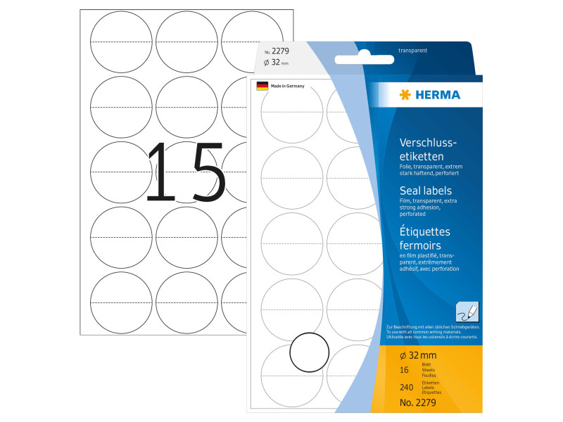 HERMA Etiquette fermoir, diamètre 32 mm, transparent