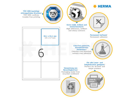 HERMA Etiquette universelle PREMIUM, 99,1 x 93,1 mm, blanc