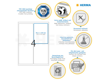 HERMA Etiquette universelle PREMIUM, 99,1 x 139 mm, blanc