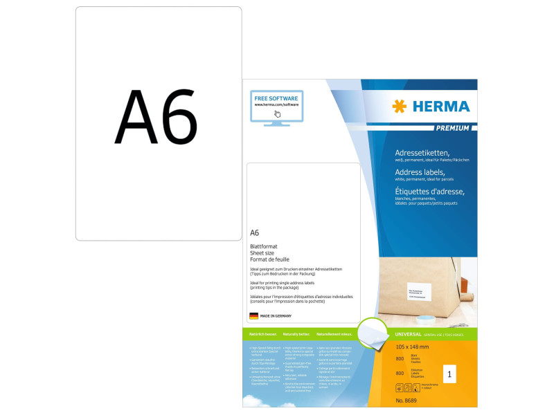 HERMA Etiquette universelle PREMIUM, 105 x 148 mm, blanc