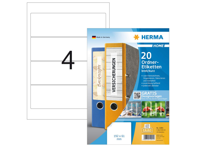 HERMA HOME Etiquette dos de classeur, 192 x 61 mm, blanc
