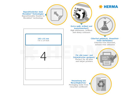 HERMA HOME Etiquette dos de classeur, 192 x 61 mm, blanc