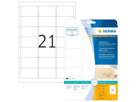 HERMA Étiquette en film SPECIAL, 63,5 x 38,1 mm, transparent