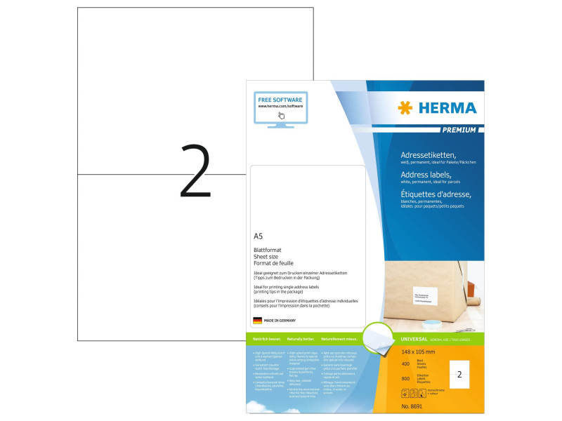 HERMA Etiquette universelle PREMIUM, 148,5 x 105 mm, blanc