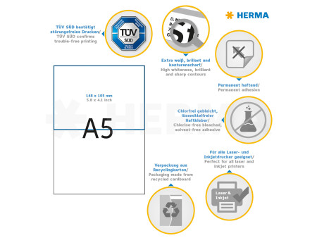 HERMA Etiquette universelle PREMIUM, 148,5 x 105 mm, blanc