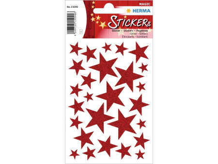 HERMA Autocollants de Noel MAGIC 'étoiles rouge', pailletté