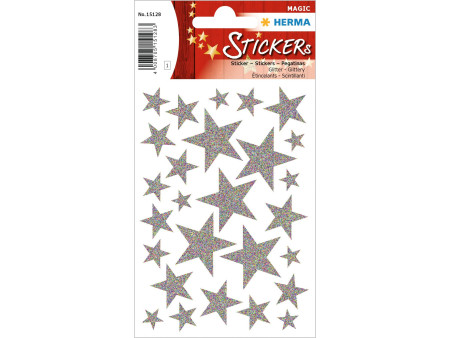HERMA Autocollants de Noel MAGIC 'étoiles argent', pailletté