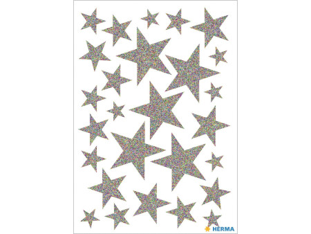 HERMA Autocollants de Noel MAGIC 'étoiles argent', pailletté