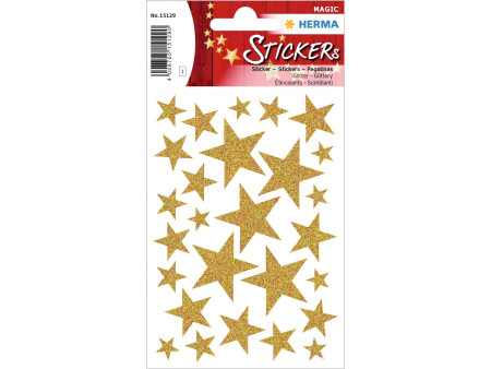 HERMA Autocollants de Noel MAGIC 'étoiles or', pailletté