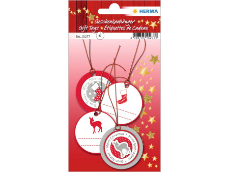 HERMA Etiquette pour cadeau de Noël 3D, rond, rouge/argent